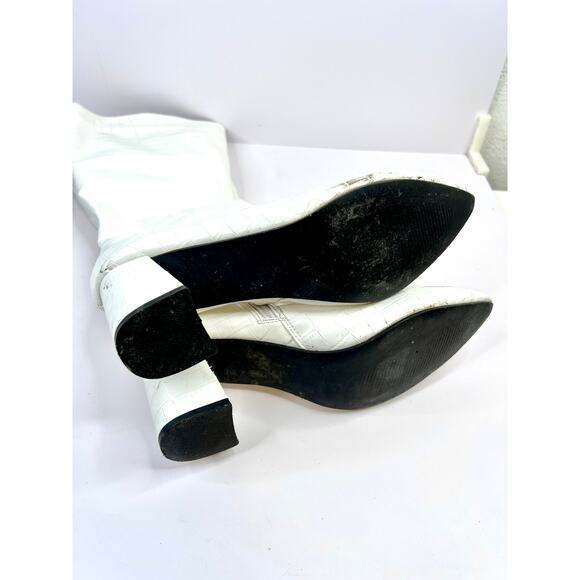 Shein Size 9 Elegant White Boots Crocodile Embossed Side Zipper Chunky 2.5 Heel - Picture 4 of 12
